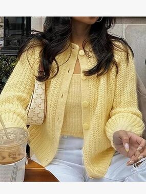 🌟Women’s Cozy Button-Front Knit Cardigan Sweater - Yellow